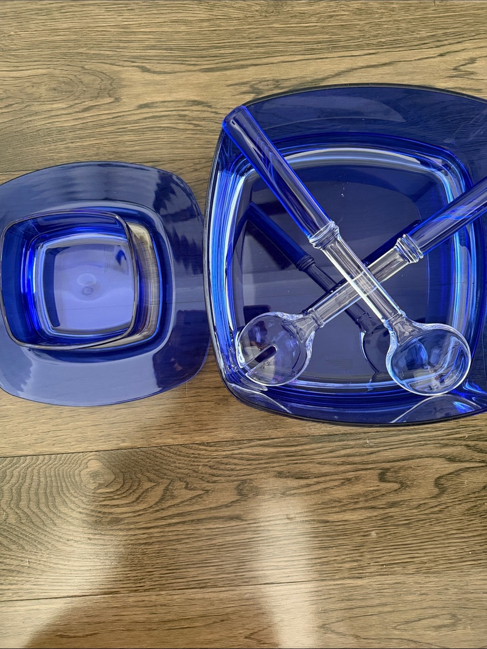 Vibrant Cobalt Blue Salad Serving Set Acrylic Plastic Bowls, Plates, Tongs